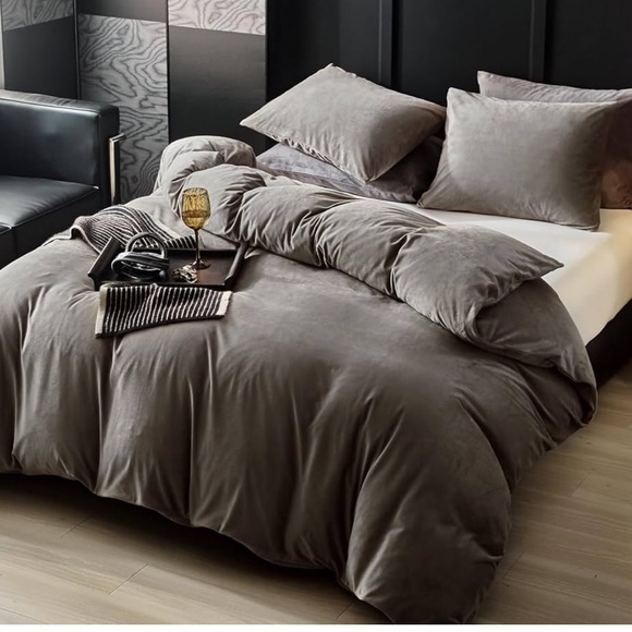 🆕 3 piece Mushroom Gray Beige Graeige Velvet Duvet Cover Set in size QUEEN - Picture 7 of 8